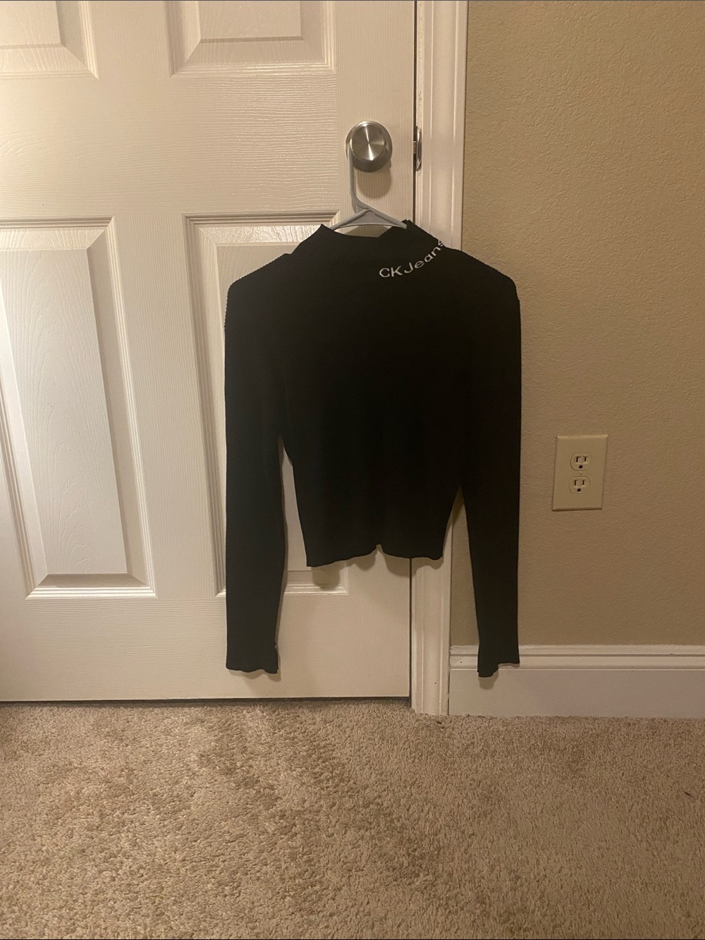 Calvin Klein Black Long Sleeve Mock Neck Top with Subtle Logo